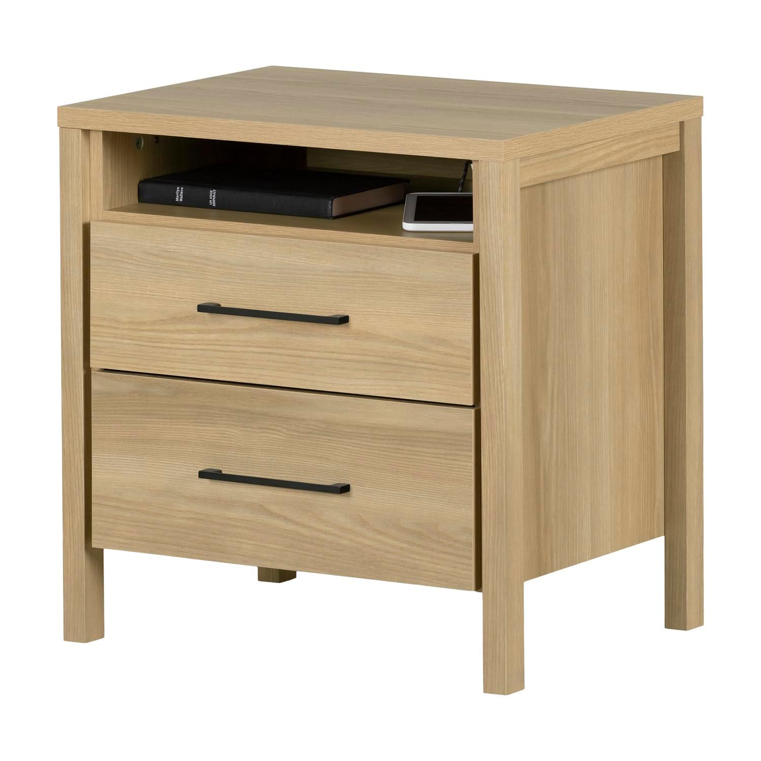 South Shore Gravity 2 Drawer Nightstand Natural Ash: Contemporary Bedside Storage, Laminate Surface