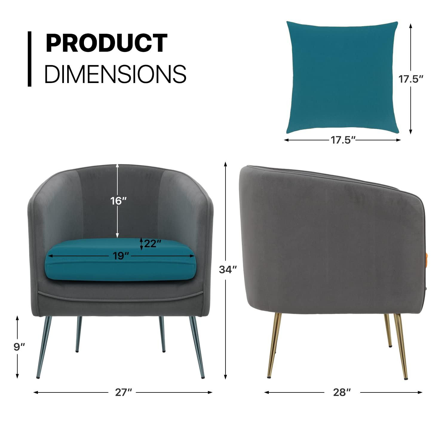 MoNiBloom Accent Barrel Chair, Modern Upholstered Club Armchair, Arm Chair for Living Room Bedroom with Cushion Pillow, Peacock Blue/Grey