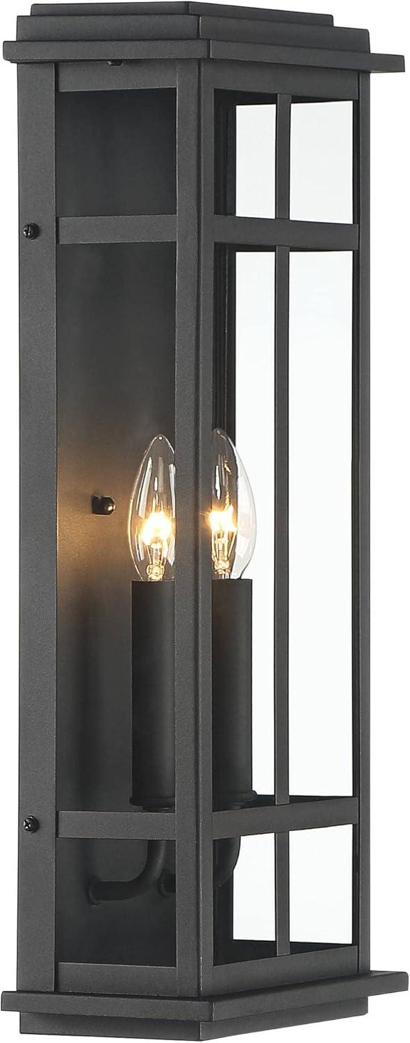 Possini Euro Design Metrix 20" High Farmhouse Rustic Rectangular Outdoor Wall Light Fixture Mount Porch House Exterior 2-Light Black Clear Glass Shade