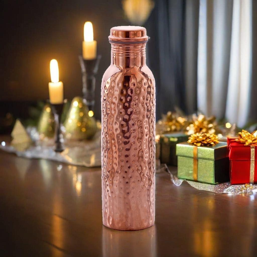 Hammered Design Pure Copper Water Bottle Seamless Leakproof Water Bottle For Home, Office, Hotel, Travelling and Gifting Drink More Water and Immediately Reap the Health - 33.81 Fl Oz