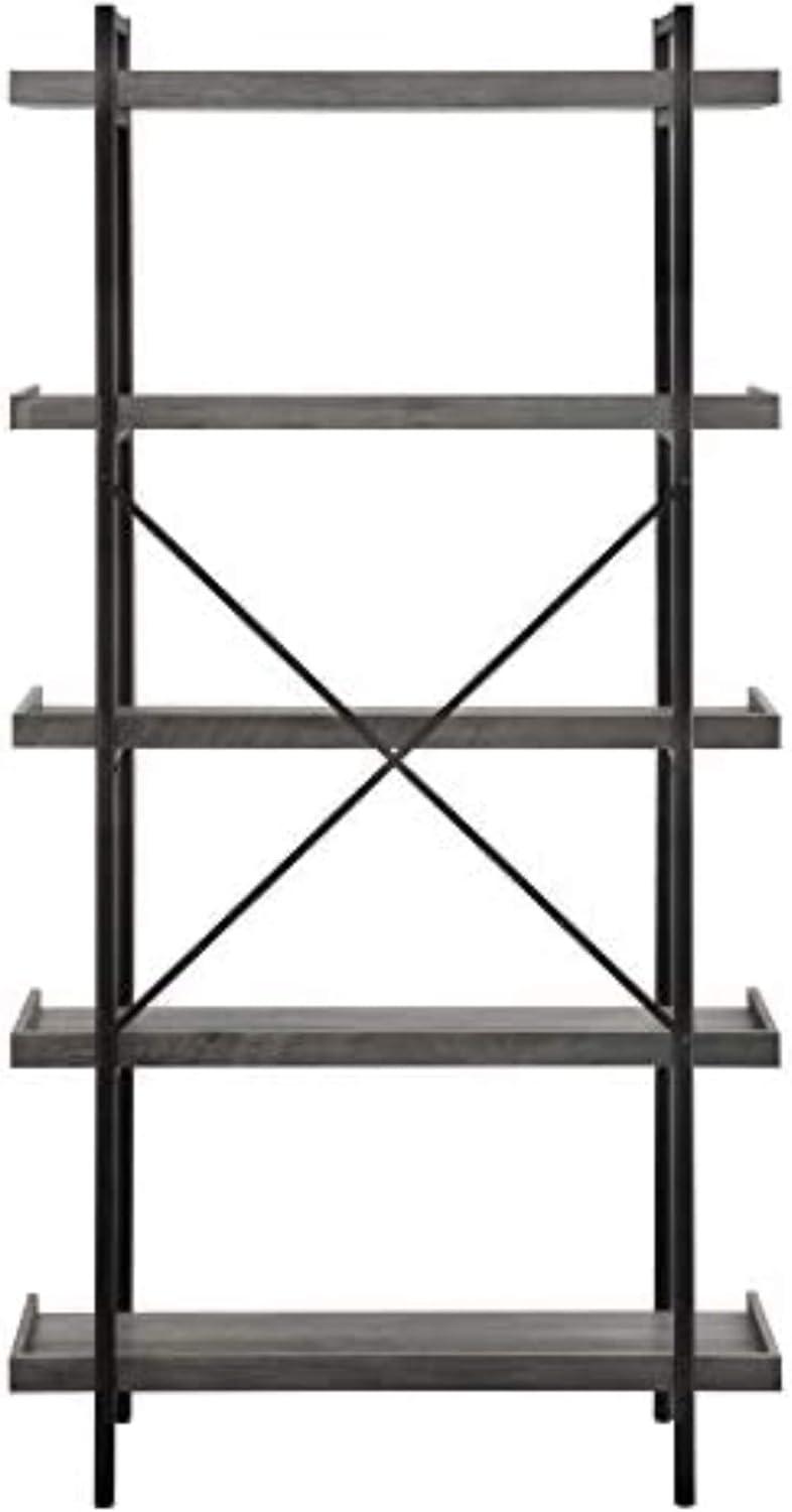 Urban Gray Wash 68" Industrial Metal 5-Shelf Bookcase