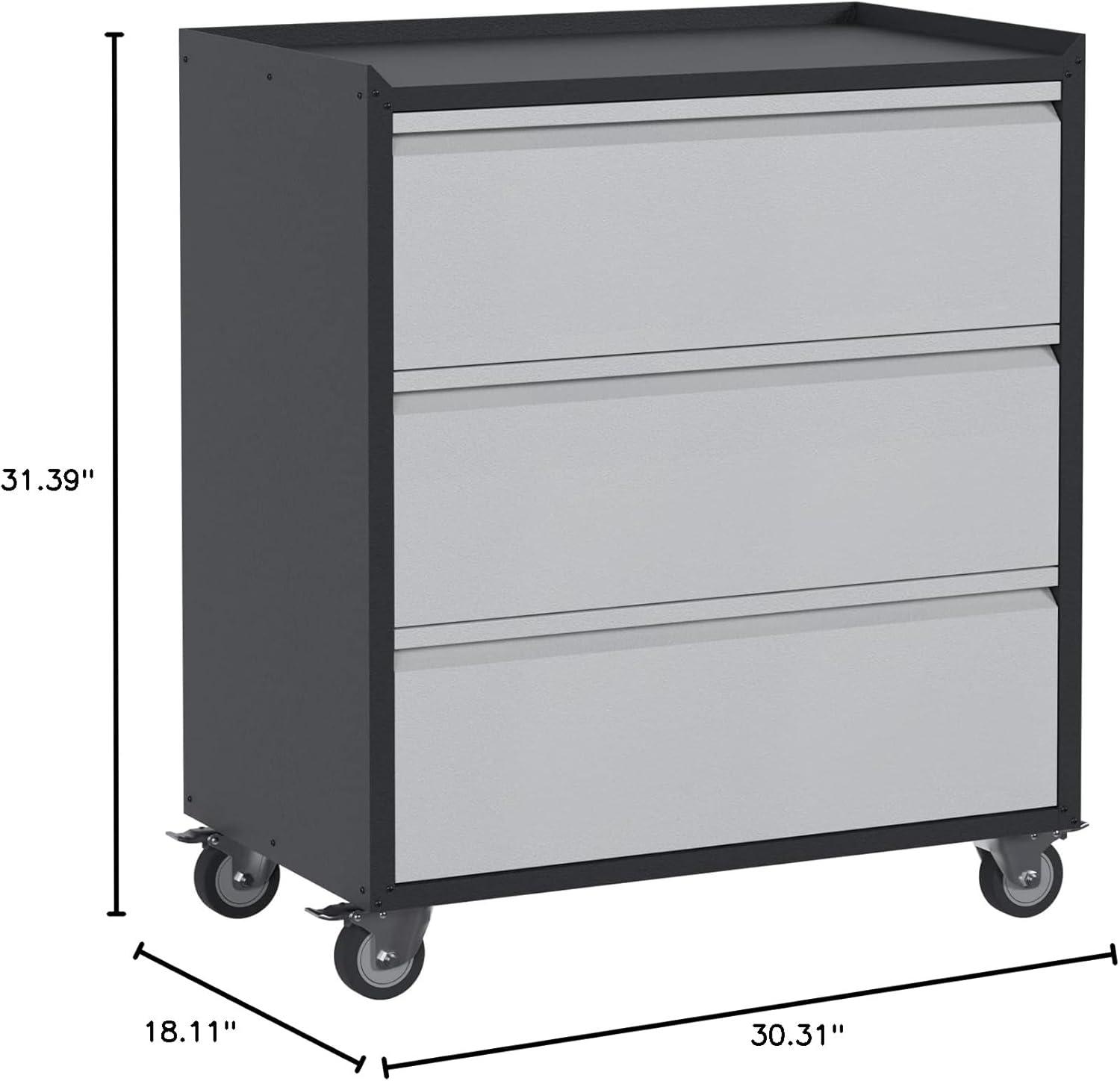 AOBABO Steel Wheeled Lockable Tool Box Supply Cabinet Organizer with Adjustable Storage Shelves for Homes, Offices, and Garages, Black