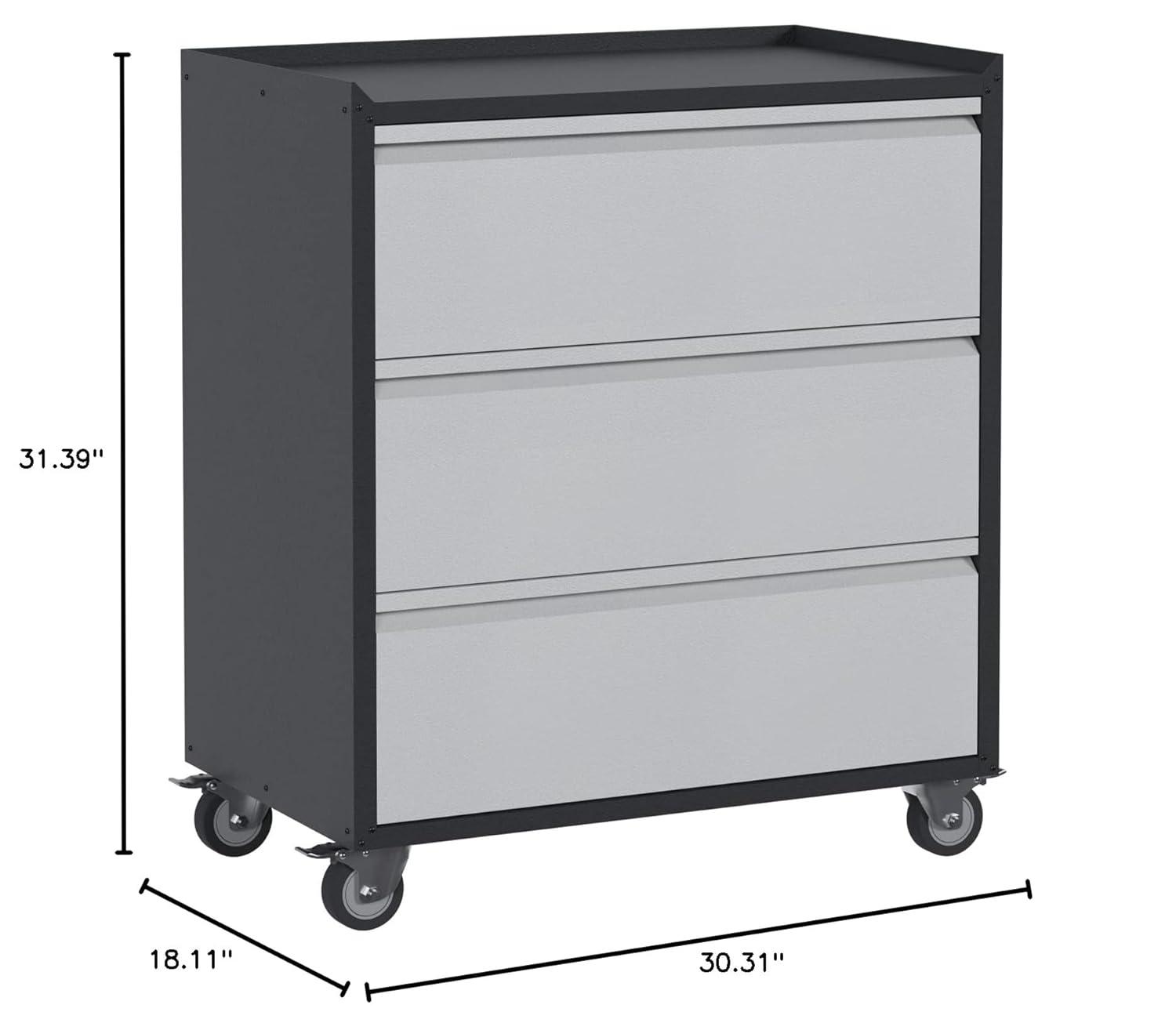 AOBABO Steel Wheeled Lockable Tool Box Supply Cabinet Organizer with Adjustable Storage Shelves for Homes, Offices, and Garages, Black