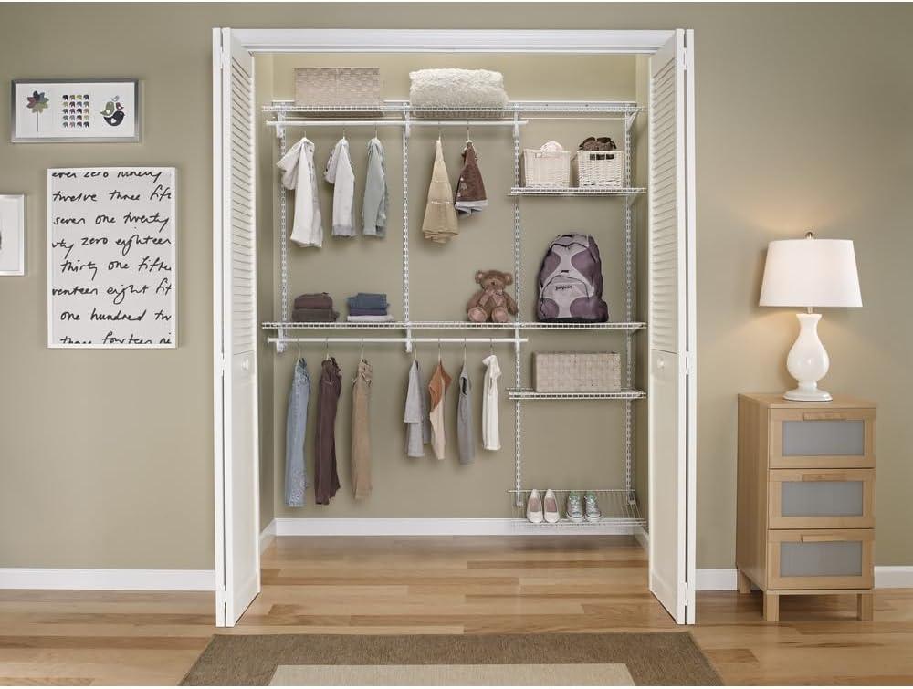 Adjustable White Steel Closet Organizer System with Shelves and Rods