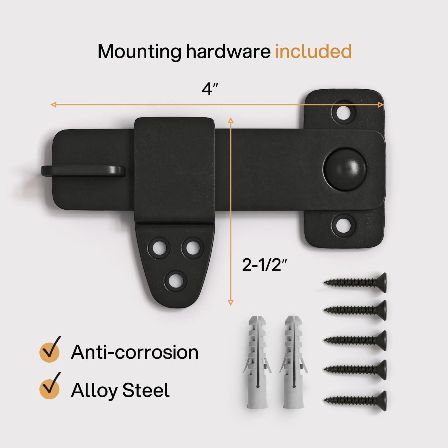 Barn Door Latch - Shed Door Latch - Sliding Barn Door Latches and Catches - Barn Door Lock - Black Wrought Iron Rustic Flip Latch Hardware Kit for Double Doors, Garden Gate, Cabinet, Bar, Pantry C62