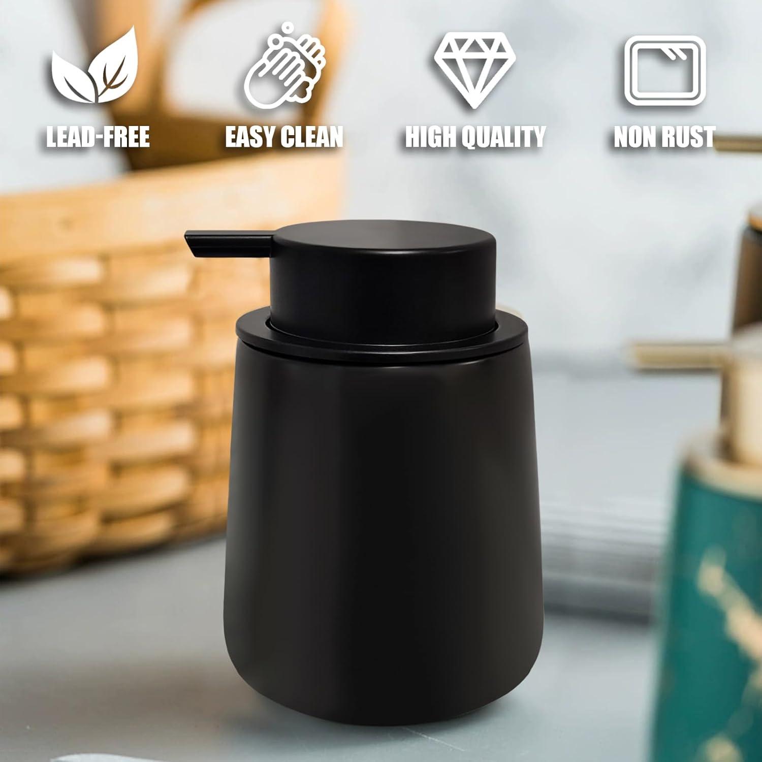 Black Ceramic Cylindrical Soap Dispenser with Easy Pump