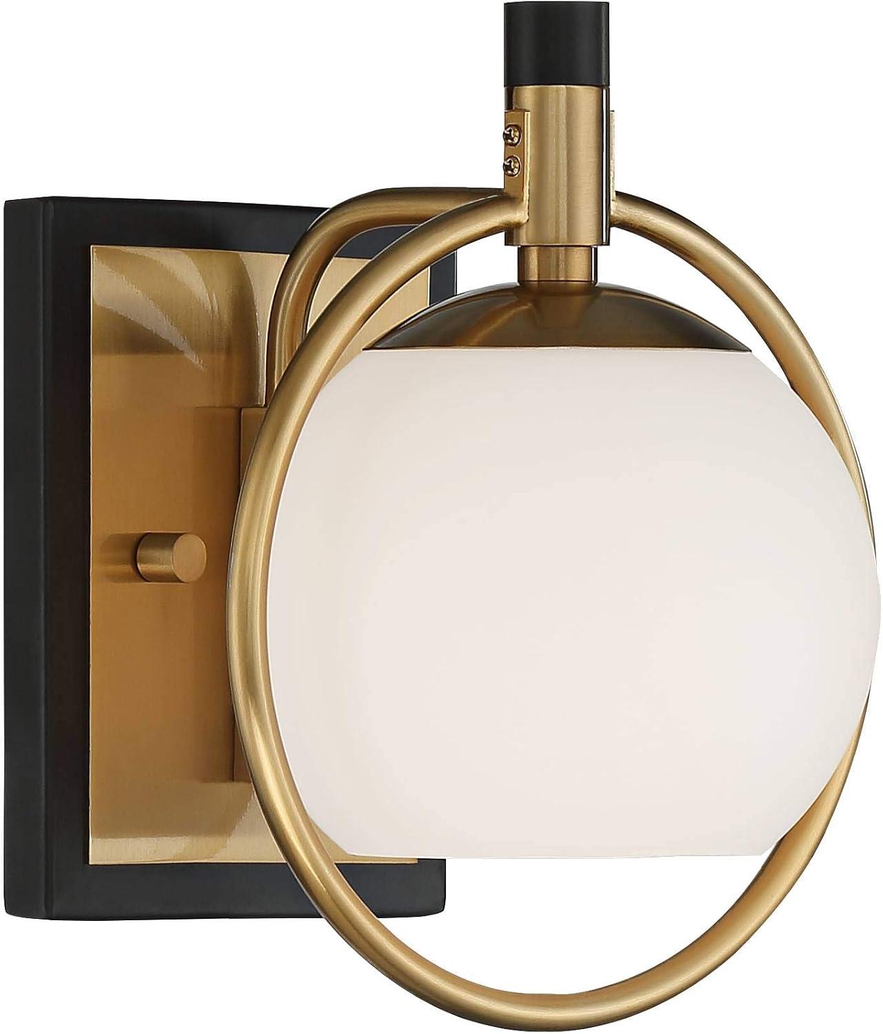 Possini Euro Design Carlyn Modern Wall Light Sconce Warm Brass Black Hardwire 8" Fixture Milky White Globe Glass for Bedroom Bathroom Vanity Reading