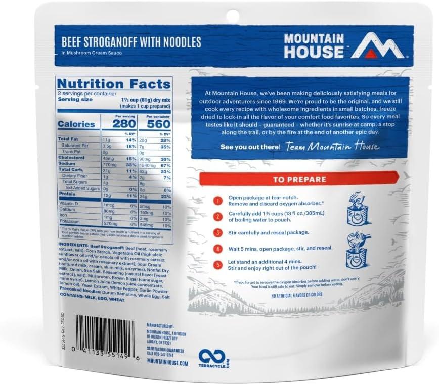 Mountain House Beef Stroganoff w/Noodles, Freeze-Dried Food, 2 Servings, Not Gluten Free