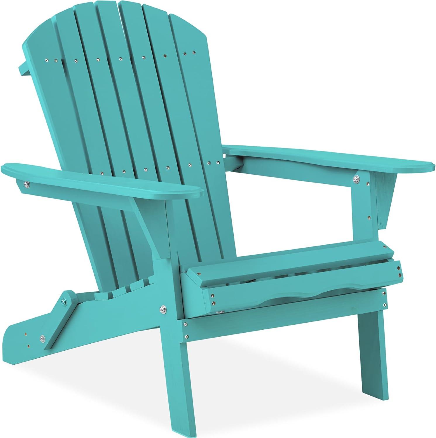 Best Choice Products Folding Adirondack Chair Outdoor, Wooden Accent Lounge Furniture w/ 350lb Capacity