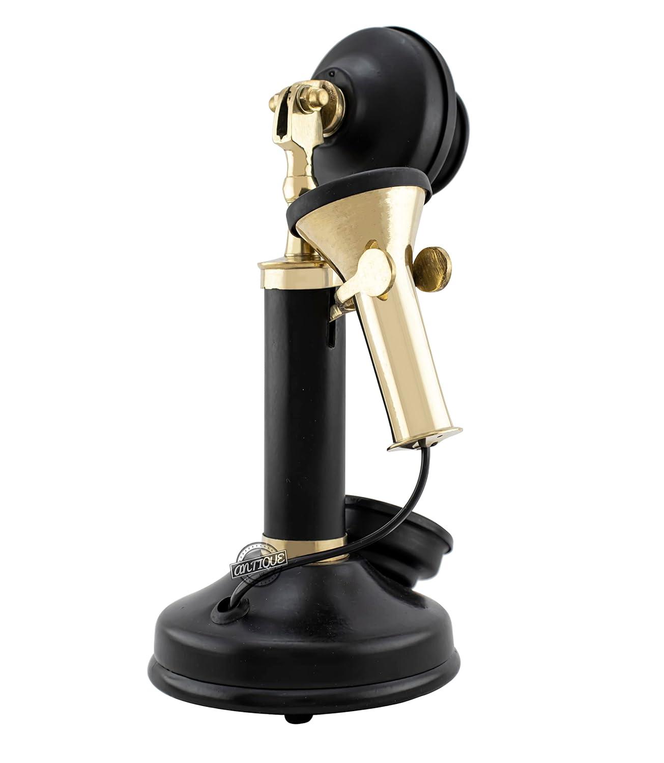 Antique Decor Candlestick Telephone Non-Working Rotary Dial Home Decor Desktop Shelf Decor (Black-Shining)