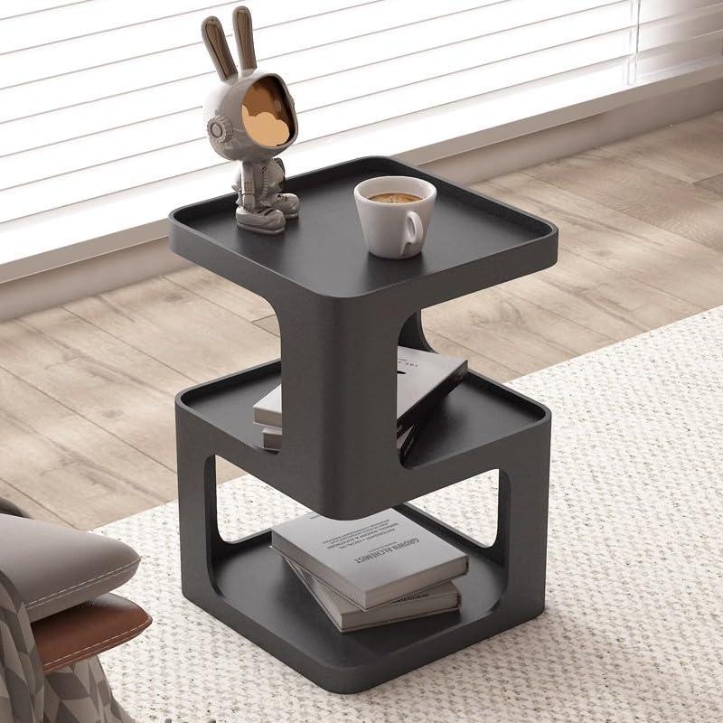 Metal Nightstand, Small End Table, Modern Side Table, Accent Bedside Table, 3 Tier Night Stands, Bed Side Table for Living Room Bedroom Outdoor Entryway, No Assembly Required, Black
