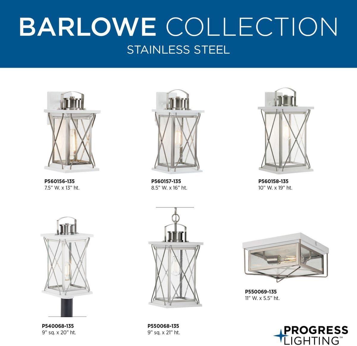 Progress Lighting Barlowe 1-Light Small Wall Lantern, Stainless Steel, Clear Seeded Glass