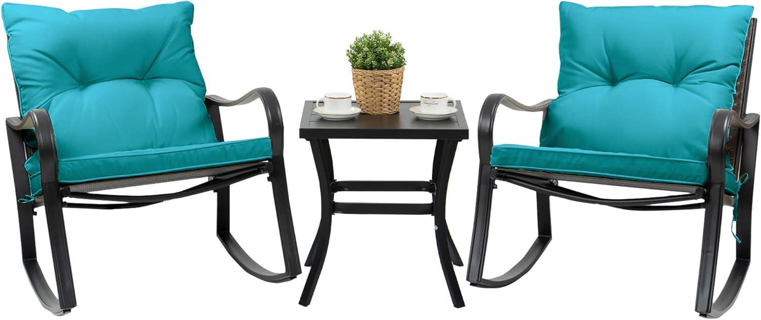 Mercury Row® Preciado 3 Piece Outdoor Patio Set With Cushions-Rocking Chair for Balcony, Lawn and Porch