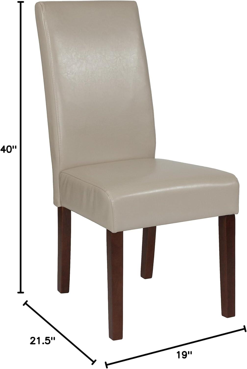 Merrick Lane Mid-Century Panel Back Parsons Accent Dining Chair in Beige Faux Leather