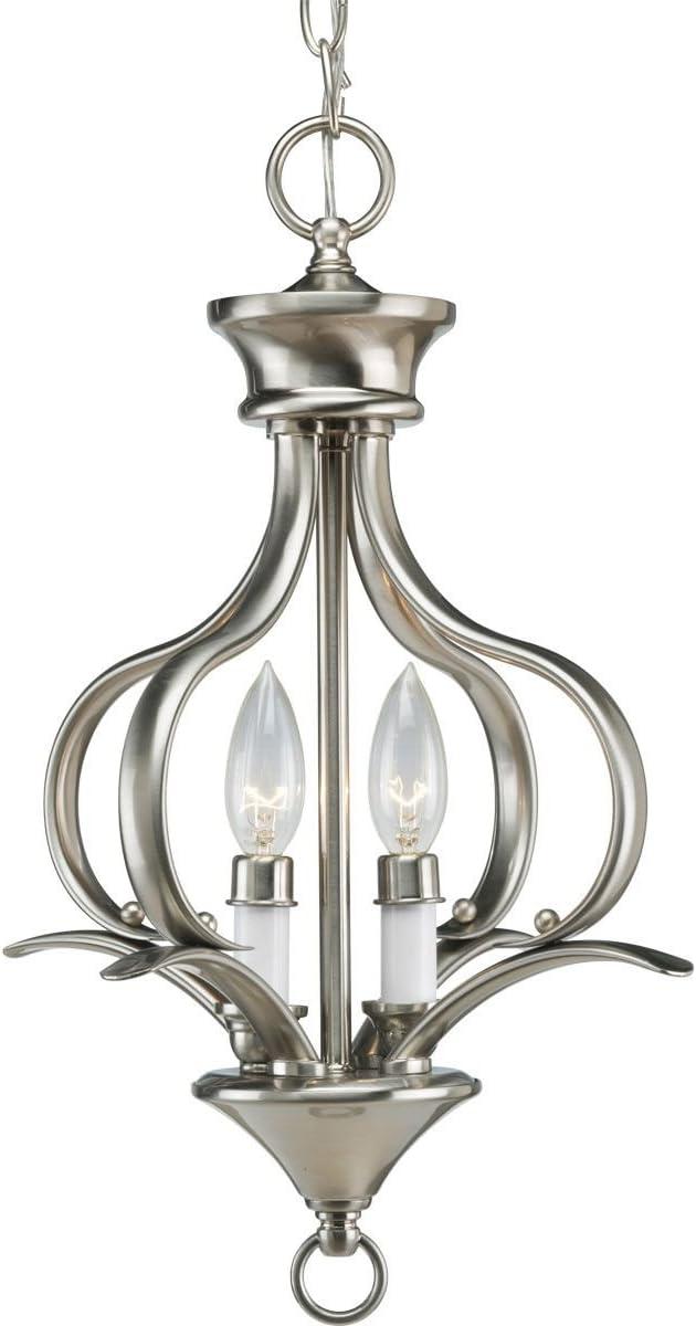 Progress Lighting, Trinity Collection, 2-Light Foyer Fixture, Brushed Nickel, Sculptural Metal Forms, Shade Included