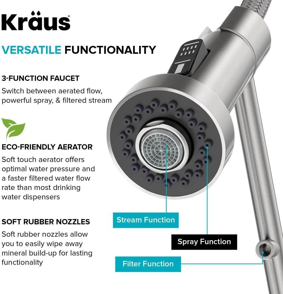 KRAUS Bolden 2-in-1 Commercial Style Pull-Down Single Handle Water Filter Kitchen Faucet for Reverse Osmosis or Water Filtration System in Spot Free Stainless Steel