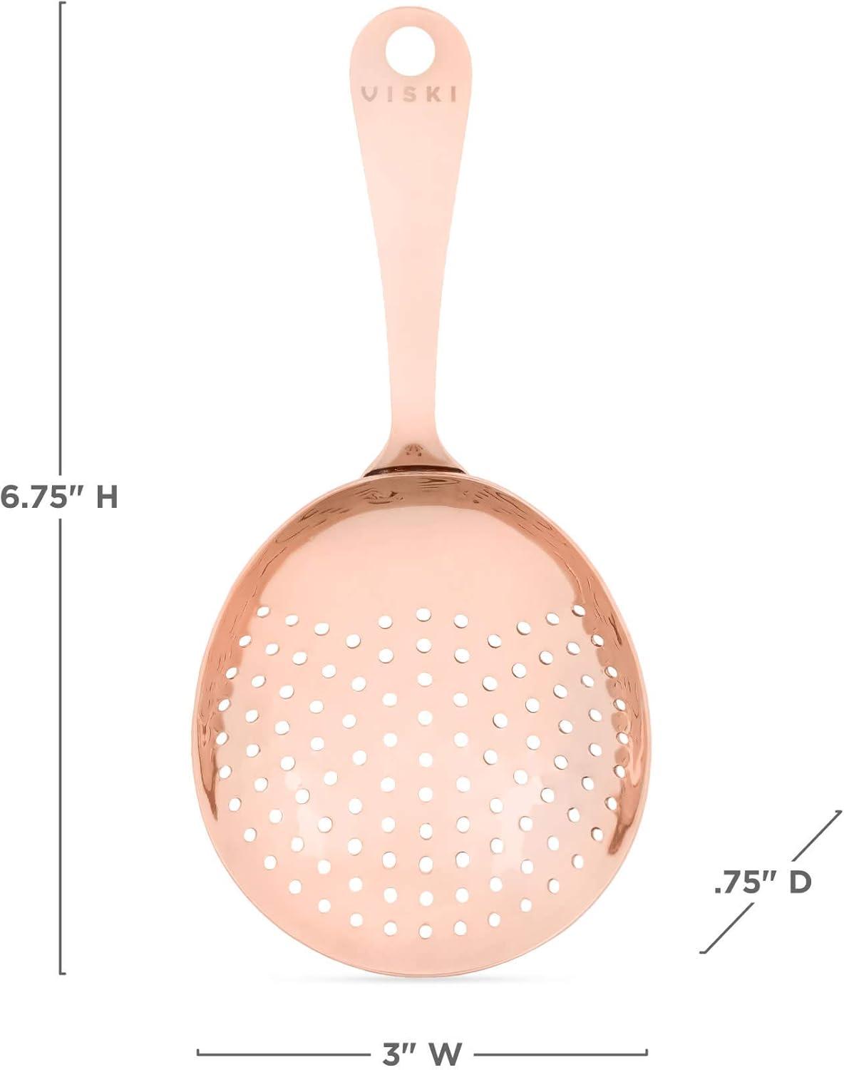 Summit Copper Julep Strainer by Viski | Professional Metal Stainless Steel Cocktail Strainer for Kitchen with Handle | Home bar tool