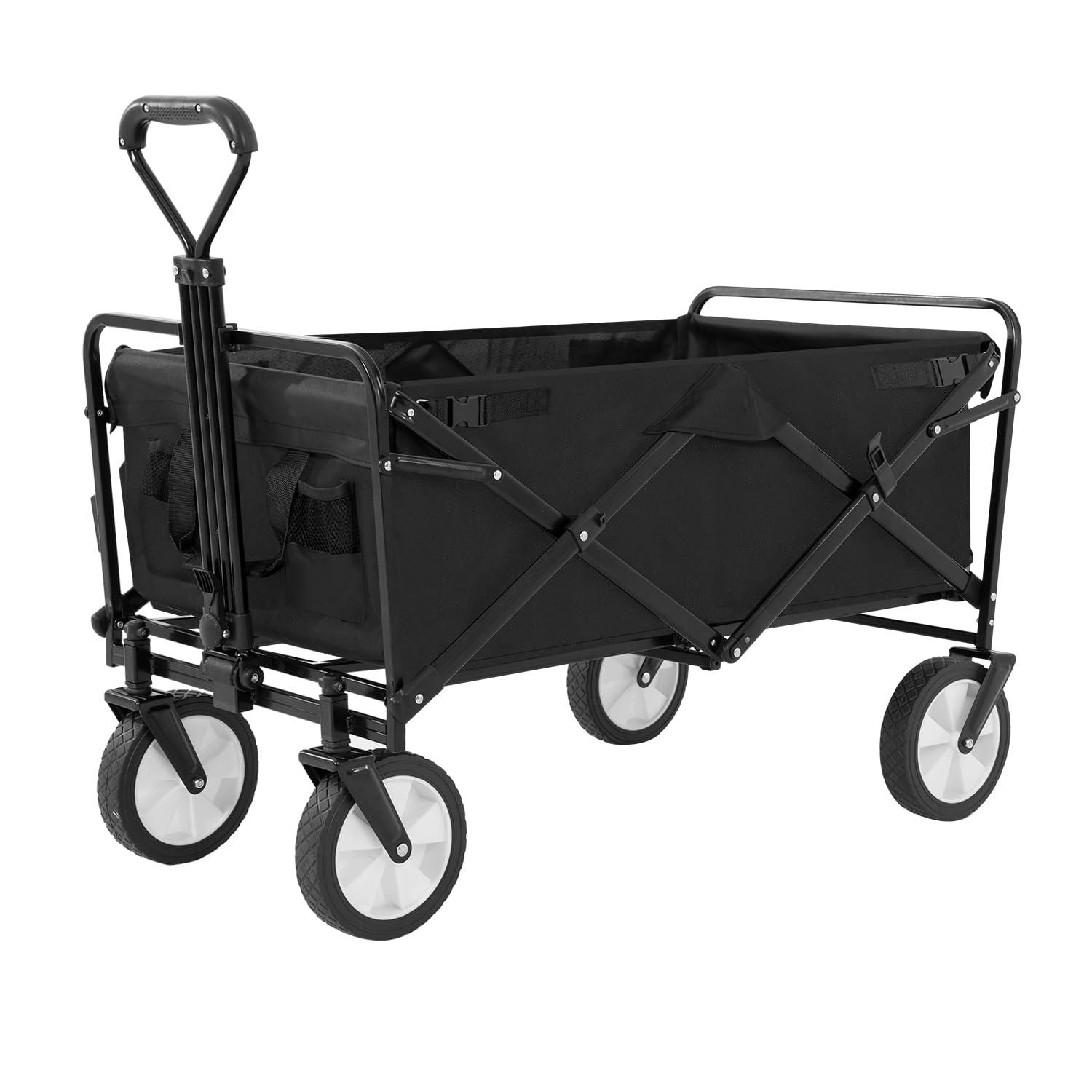 FDW Collapsible Wagon Folding Wagon Garden Cart with Large Capacity, Black