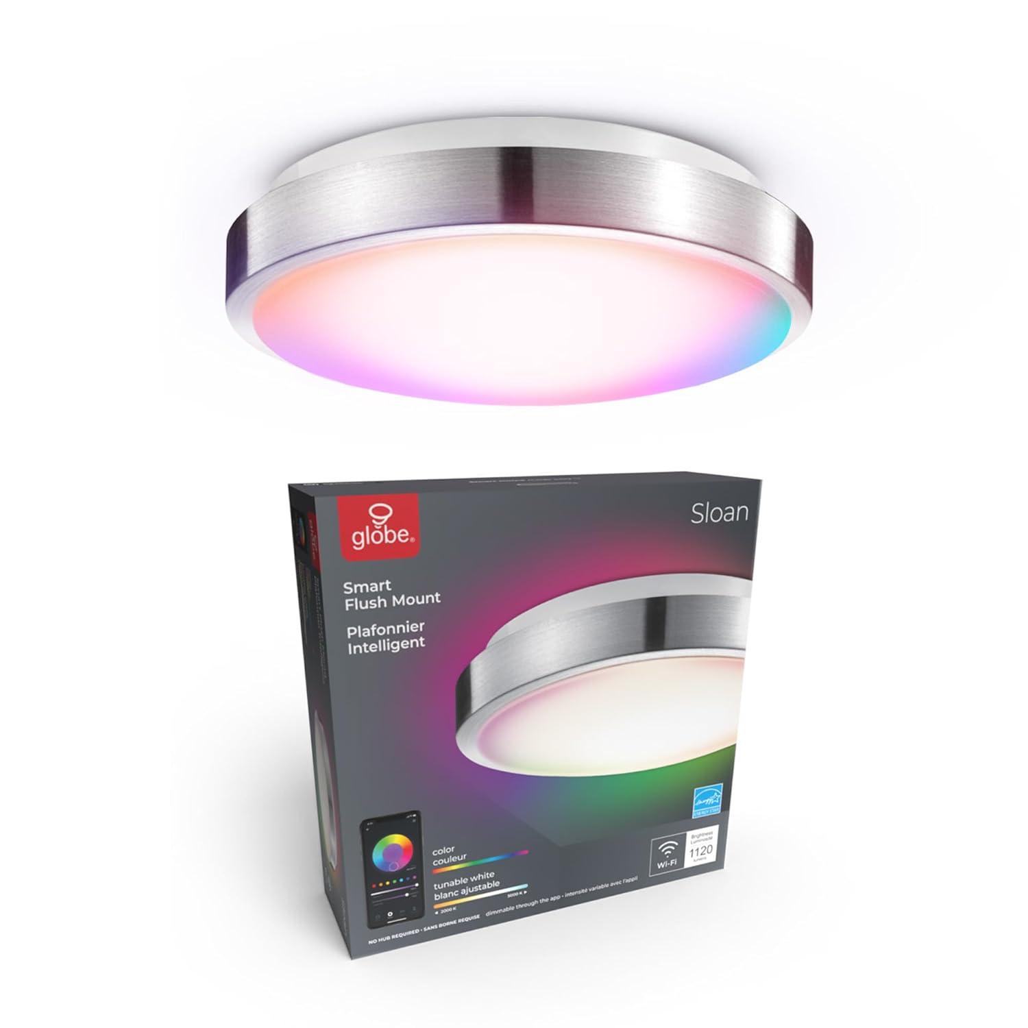 Smart Brushed Nickel 16W 11" White LED Wi-Fi Enabled Voice Activated Flush Mount Ceiling Light: ETL & Energy Star Certified