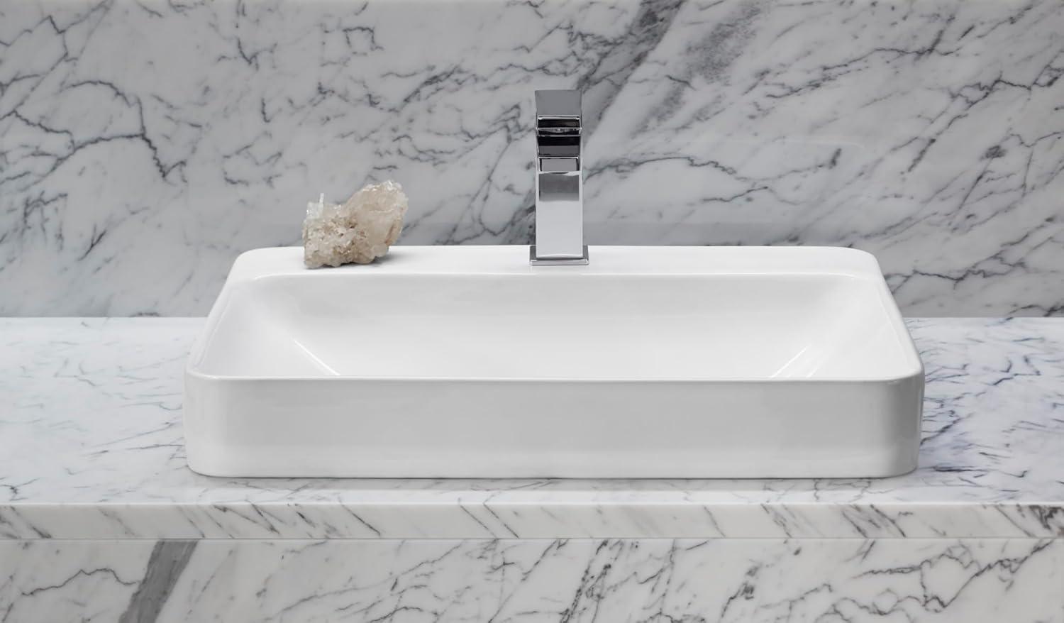 Vox® Vitreous China Rectangular Vessel Bathroom Sink with Overflow