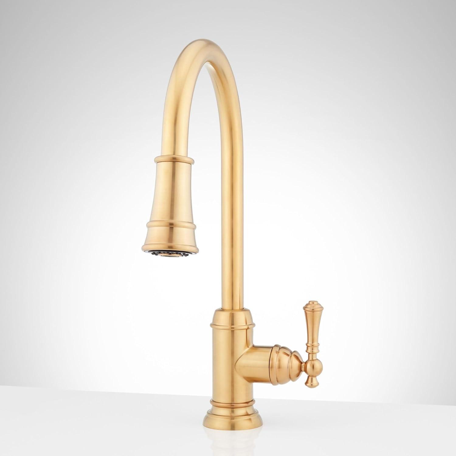 Polished Brass Single-Hole Kitchen Faucet with Pull-out Spray