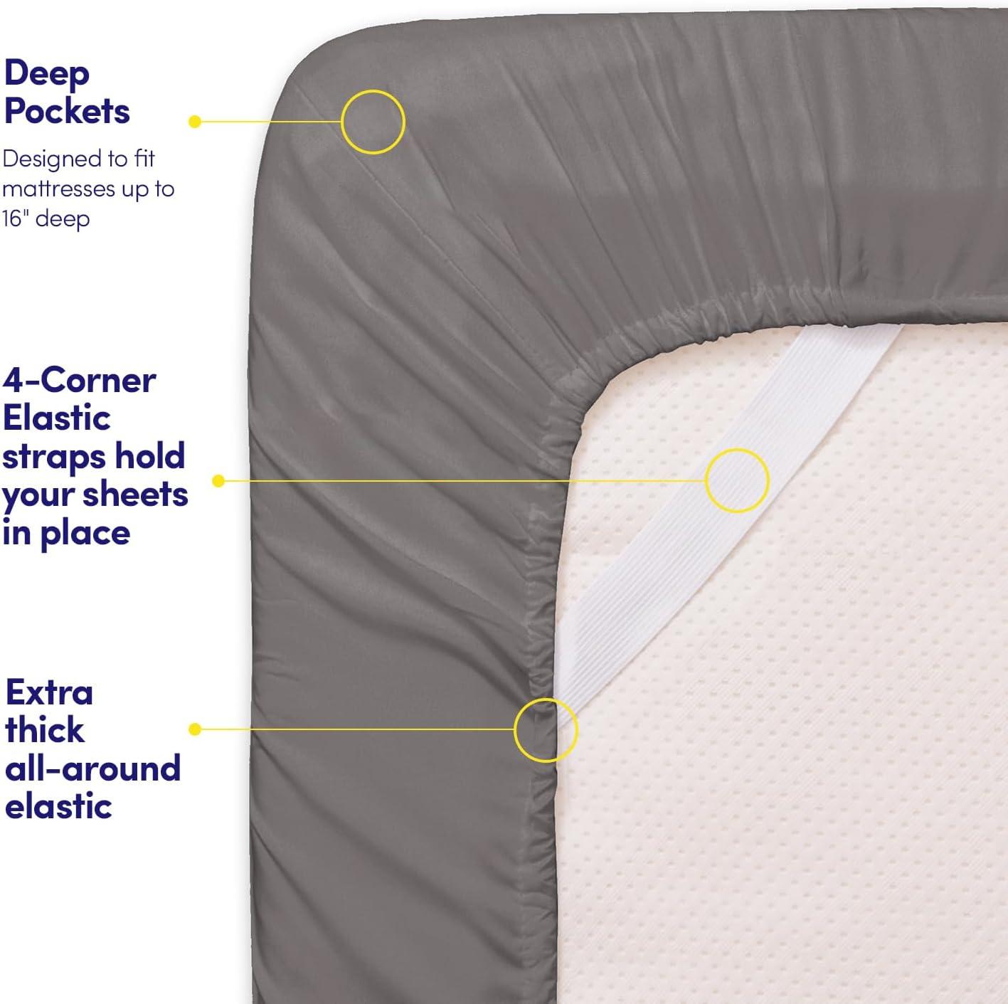 1500 Supreme Collection Twin XL Sheet Sets Gray - 3 Piece Bed Sheets and Pillowcase Set for Twin XL Mattress - Extra Soft, Elastic Corner Straps, Deep Pocket Sheets, Twin XL Gray