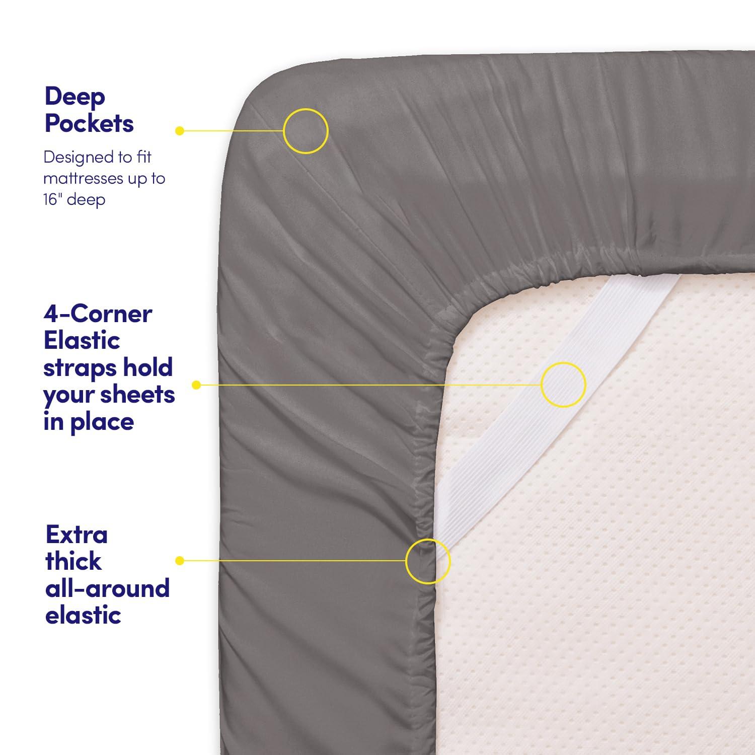 1500 Supreme Collection Twin XL Sheet Sets Gray - 3 Piece Bed Sheets and Pillowcase Set for Twin XL Mattress - Extra Soft, Elastic Corner Straps, Deep Pocket Sheets, Twin XL Gray