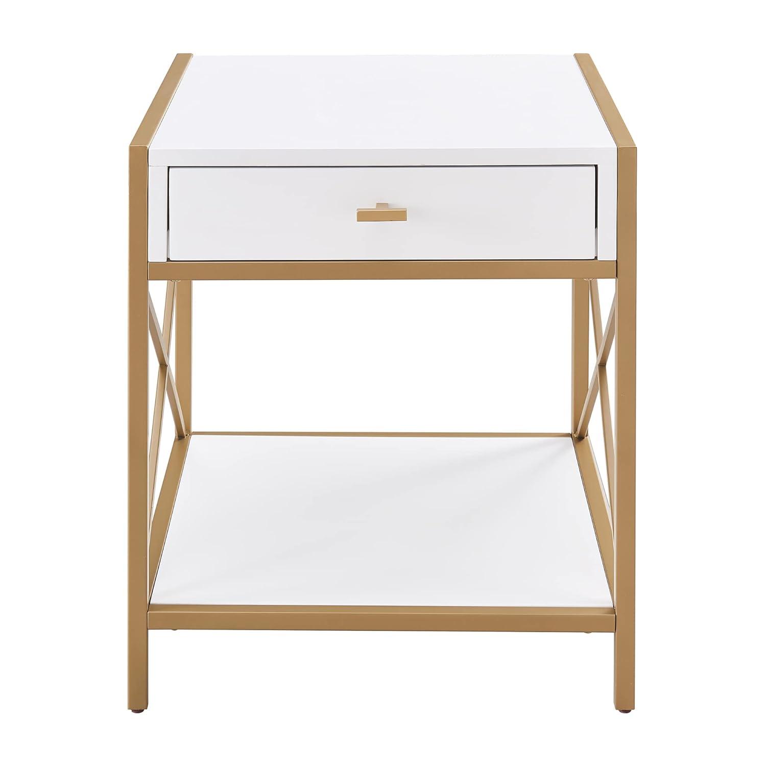 Leick Home Claudette Mixed Metal and Wood 1-Drawer End Table with Shelf, White/Gold
