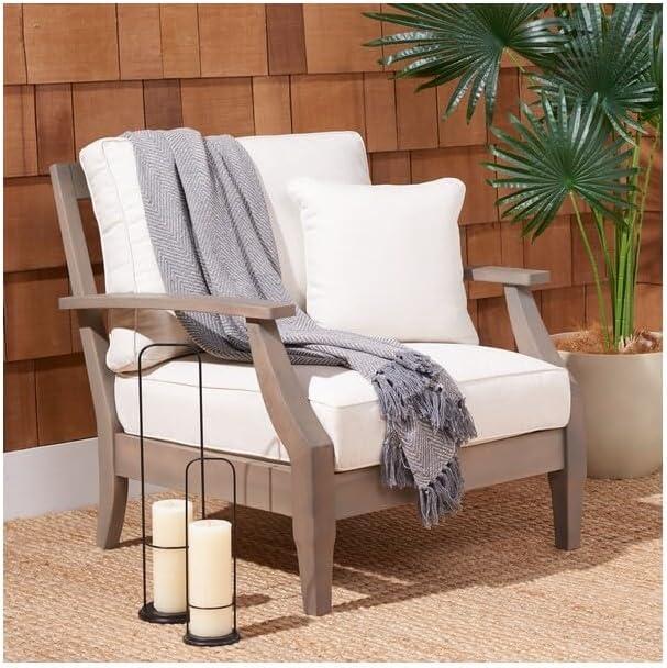 SAFAVIEH Couture Martinique Coastal Eucalyptus Wood Solid Armchair, Natural/Grey