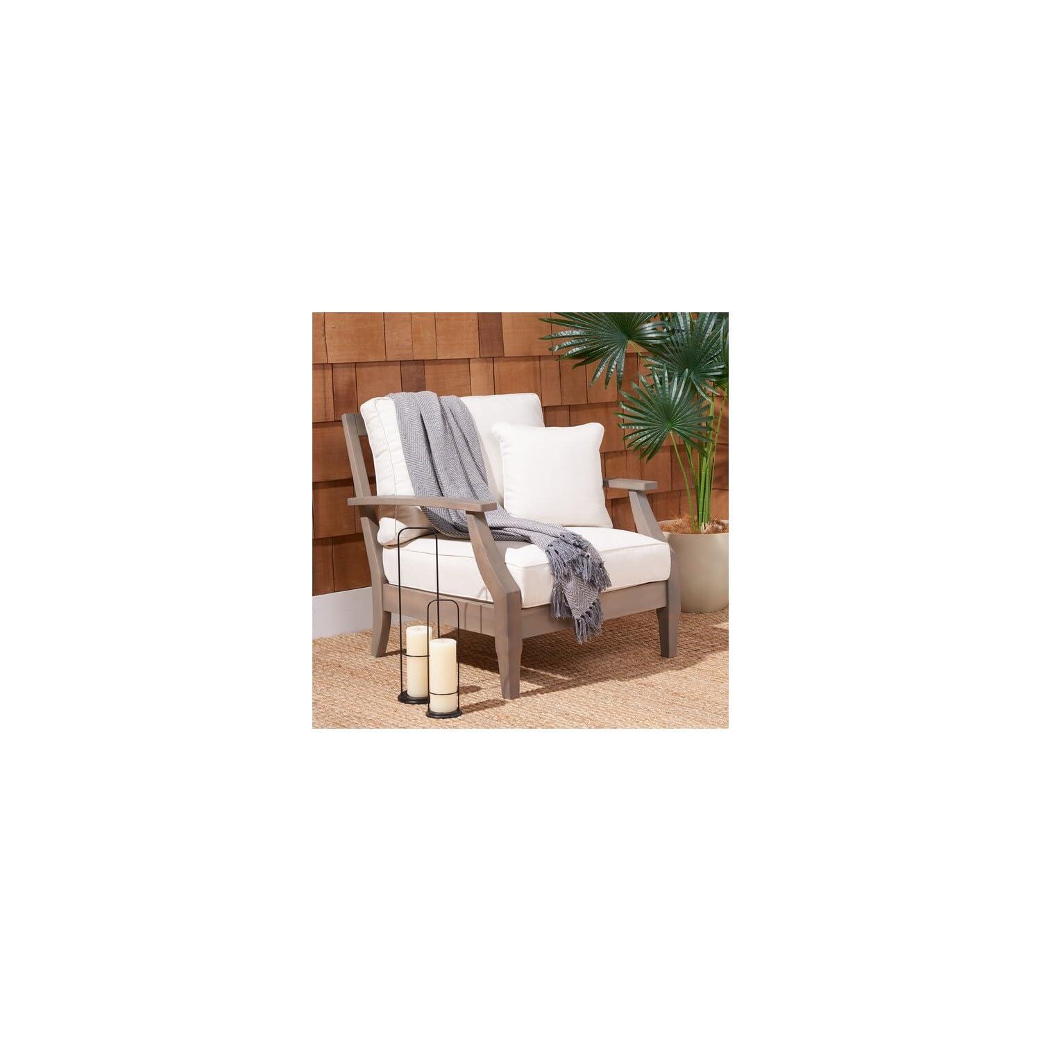 SAFAVIEH Couture Martinique Coastal Eucalyptus Wood Solid Armchair, Natural/Grey
