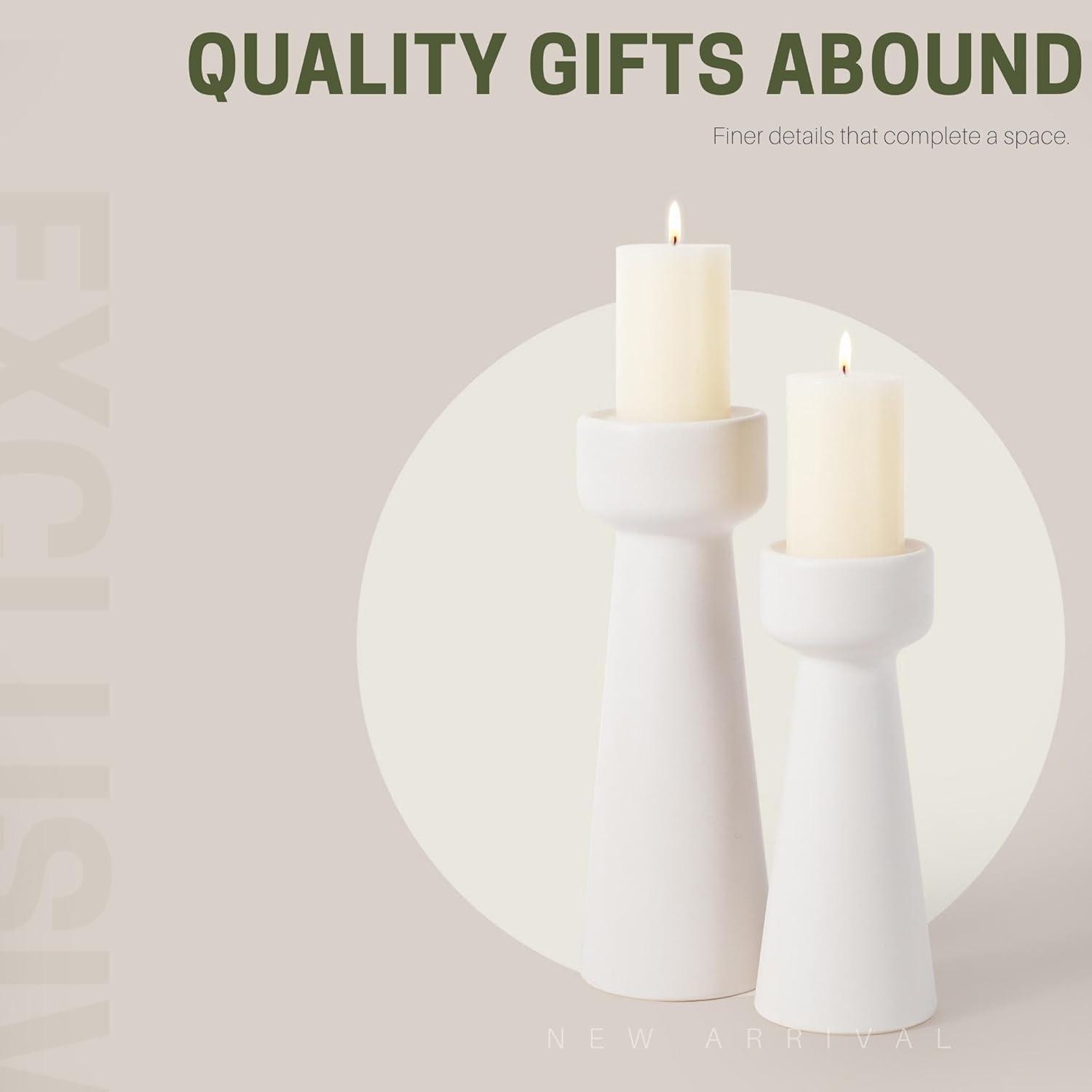 Matte White Ceramic Taper Candle Holders Set of 2