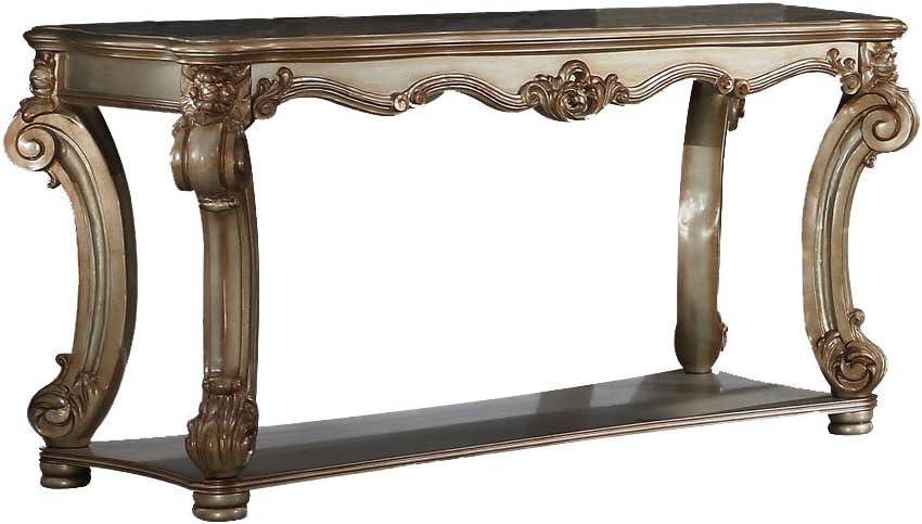 Wood Sofa Table with Bottom Shelf in Golden Brown- Saltoro Sherpi