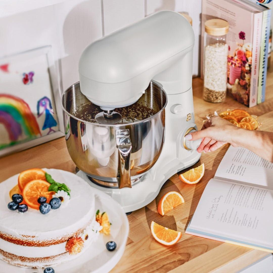 Beautiful 5.3 Qt Stand Mixer, White Icing with Flat Beater, Dough Hook, Balloon Whisk