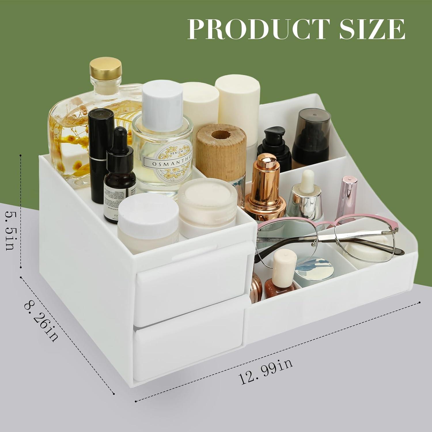 skin care organizer,Makeup Desk Organizer With Drawers,Countertop Organizer for Cosmetics,Vanity brush with Holder for Lipstick, Brushes, Eyeshadow, and Jewelry Desktop Finishing Dresser (White)