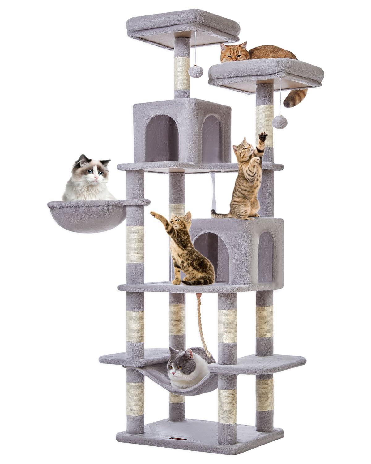 71" Indoor Tall Large Cat Tree Multi-Level Cat House With 2 Big Condo Pad Bed, Cozy Hammock And Scratching Posts