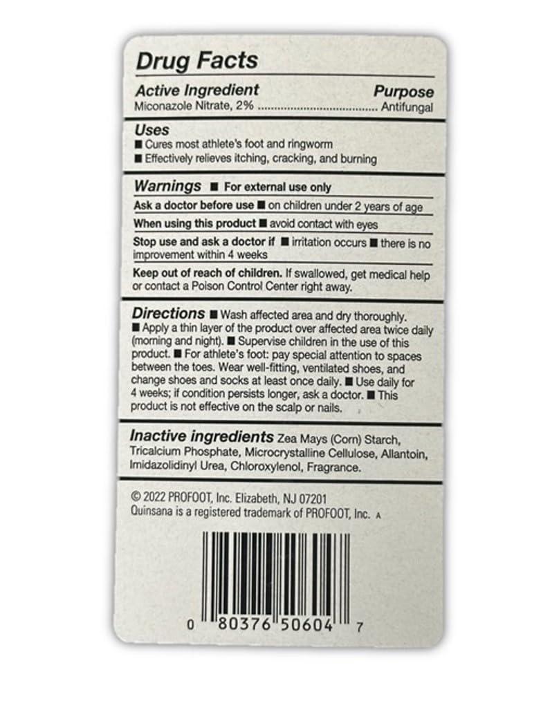 Profoot Care Quinsana Athletes Foot Powder - Anti-Fungal Powder, 1% Tolnaftate, 3 oz