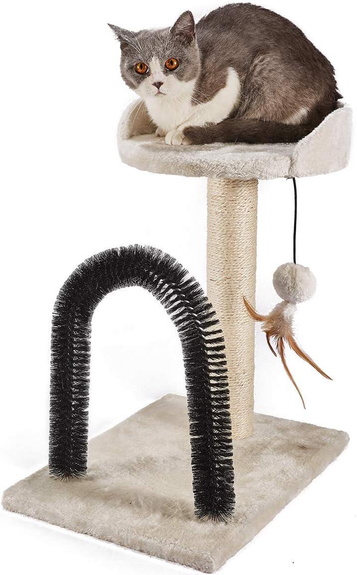 Beige Sisal Cat Scratching Post with Grooming Arch and Toys