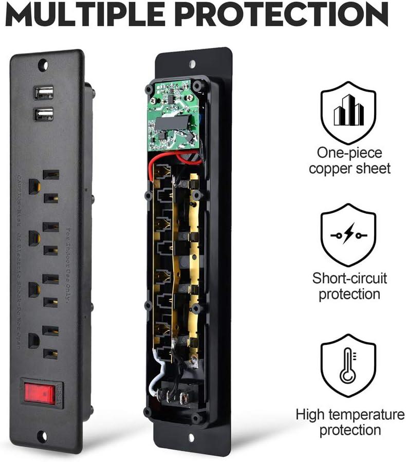 Black Recessed Power Strip with USB and 4 Outlets