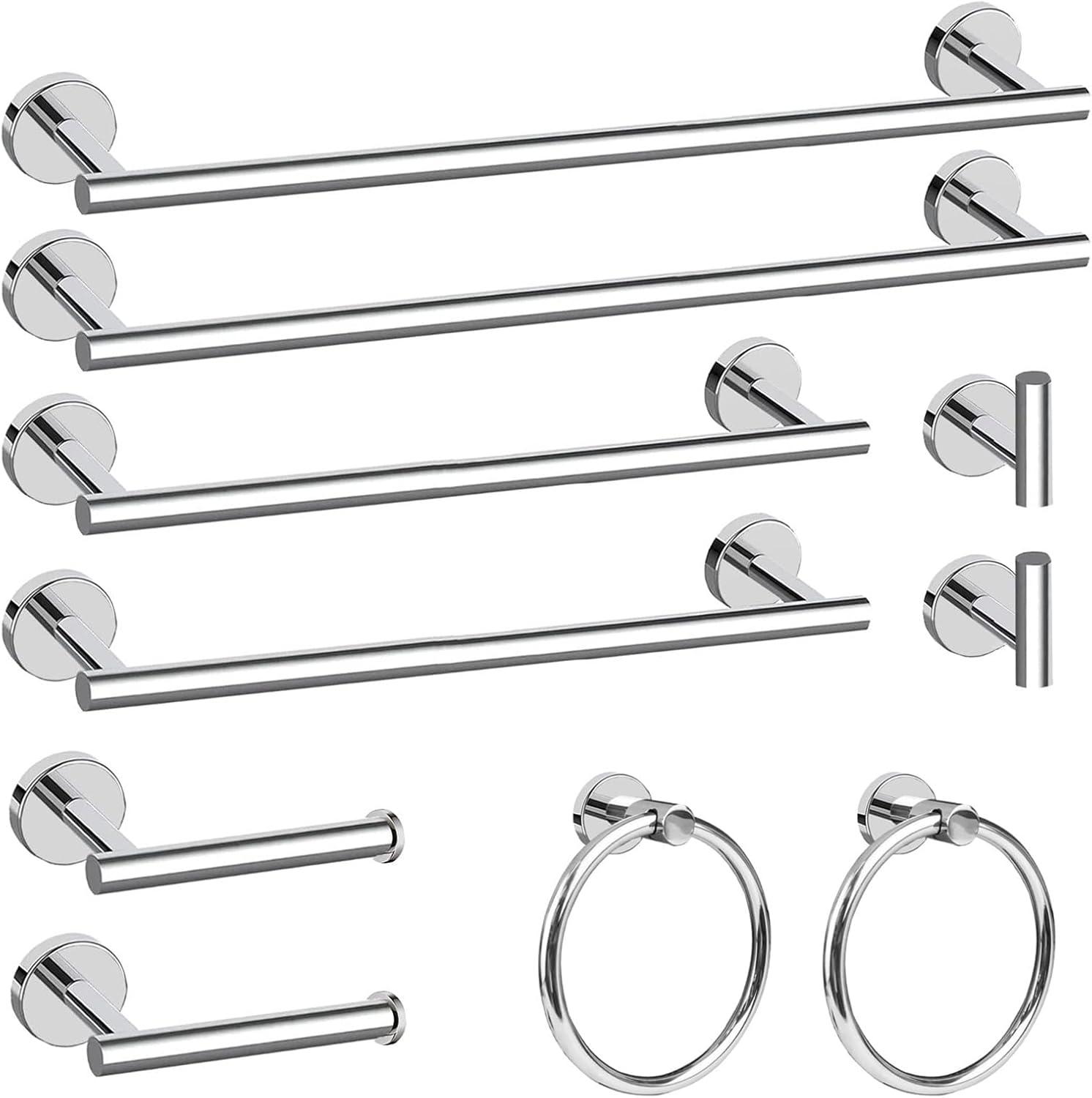 Chrome 10-Piece Stainless Steel Bathroom Hardware Set