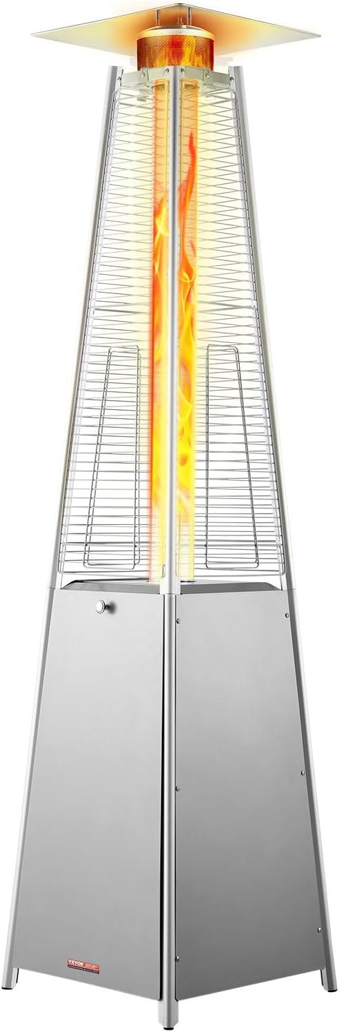 Tall Silver Stainless Steel Propane Patio Heater with Wheels