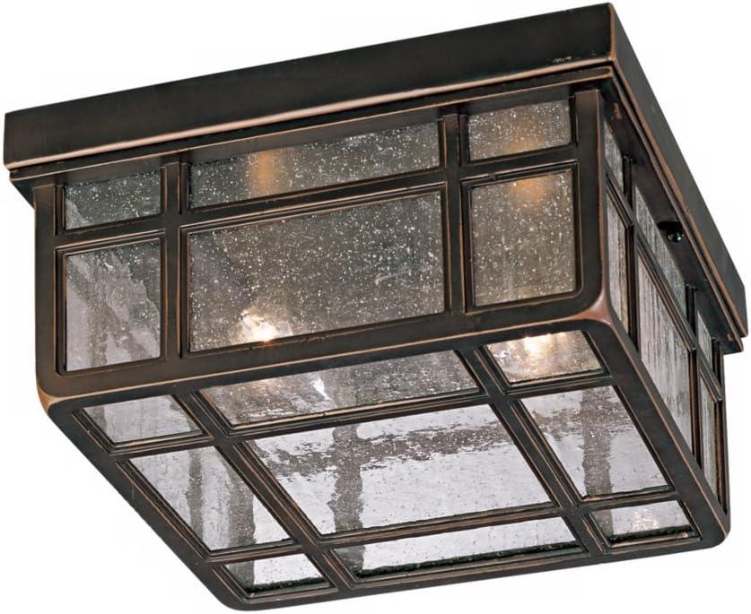 Kathy Ireland Sierra Craftsman Rustic Flush Mount Outdoor Ceiling Light Rubbed Bronze 5 1/2" Frosted Seeded Glass for Post Exterior Barn Deck House