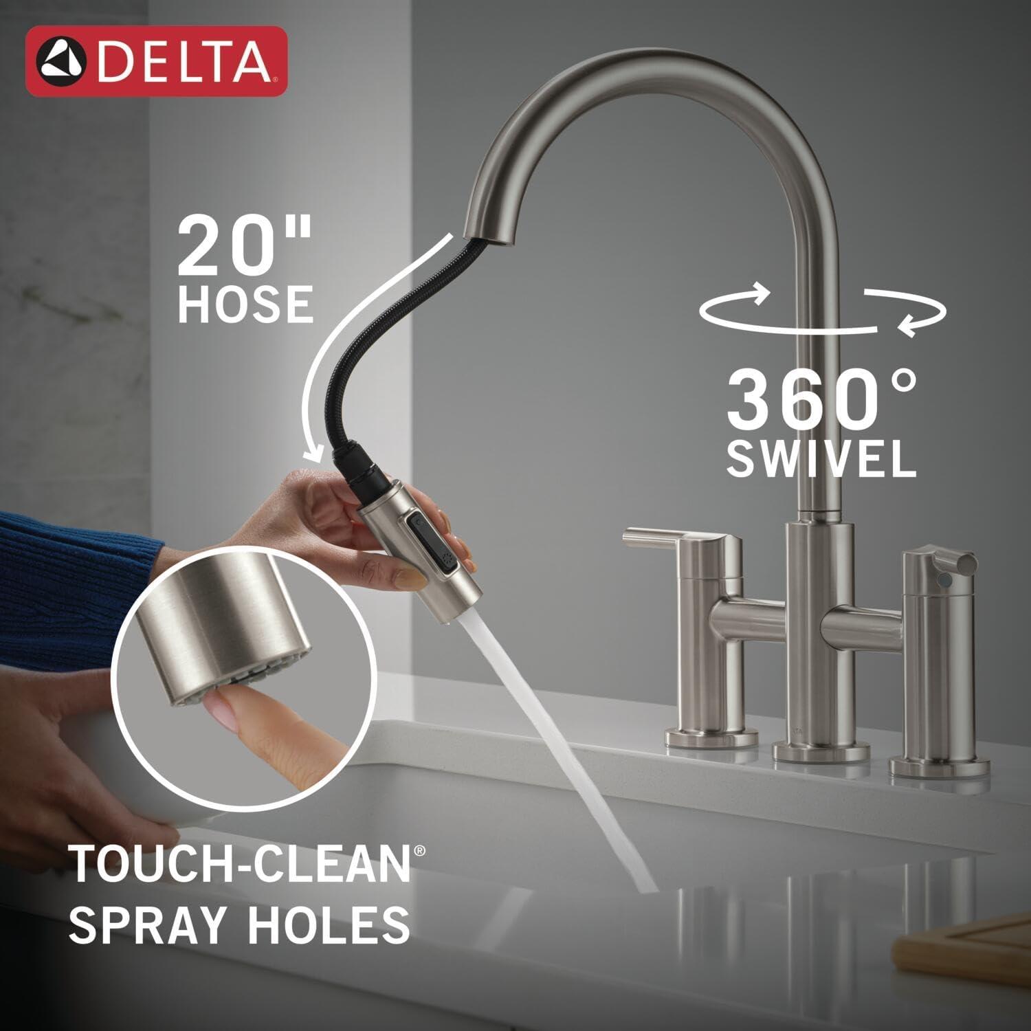 Two Handle Pull-Down Bridge Kitchen Faucet