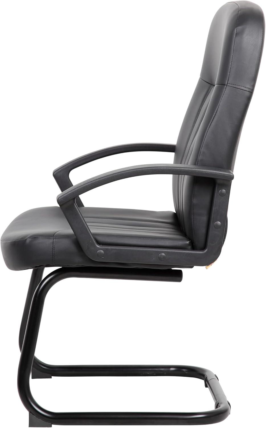Executive Leather Budget Guest Chair Black - Boss Office Products: Metal Frame, Padded, Fixed Arms, Spot Clean