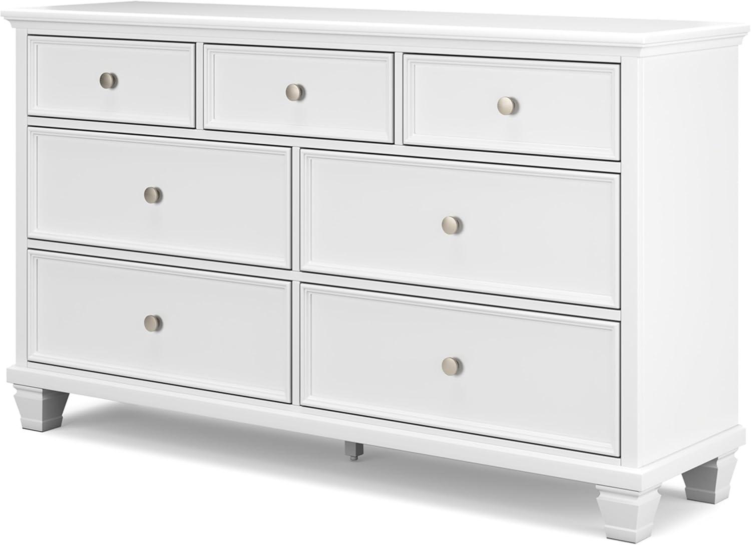 White Transitional 7-Drawer Dresser with Mirror