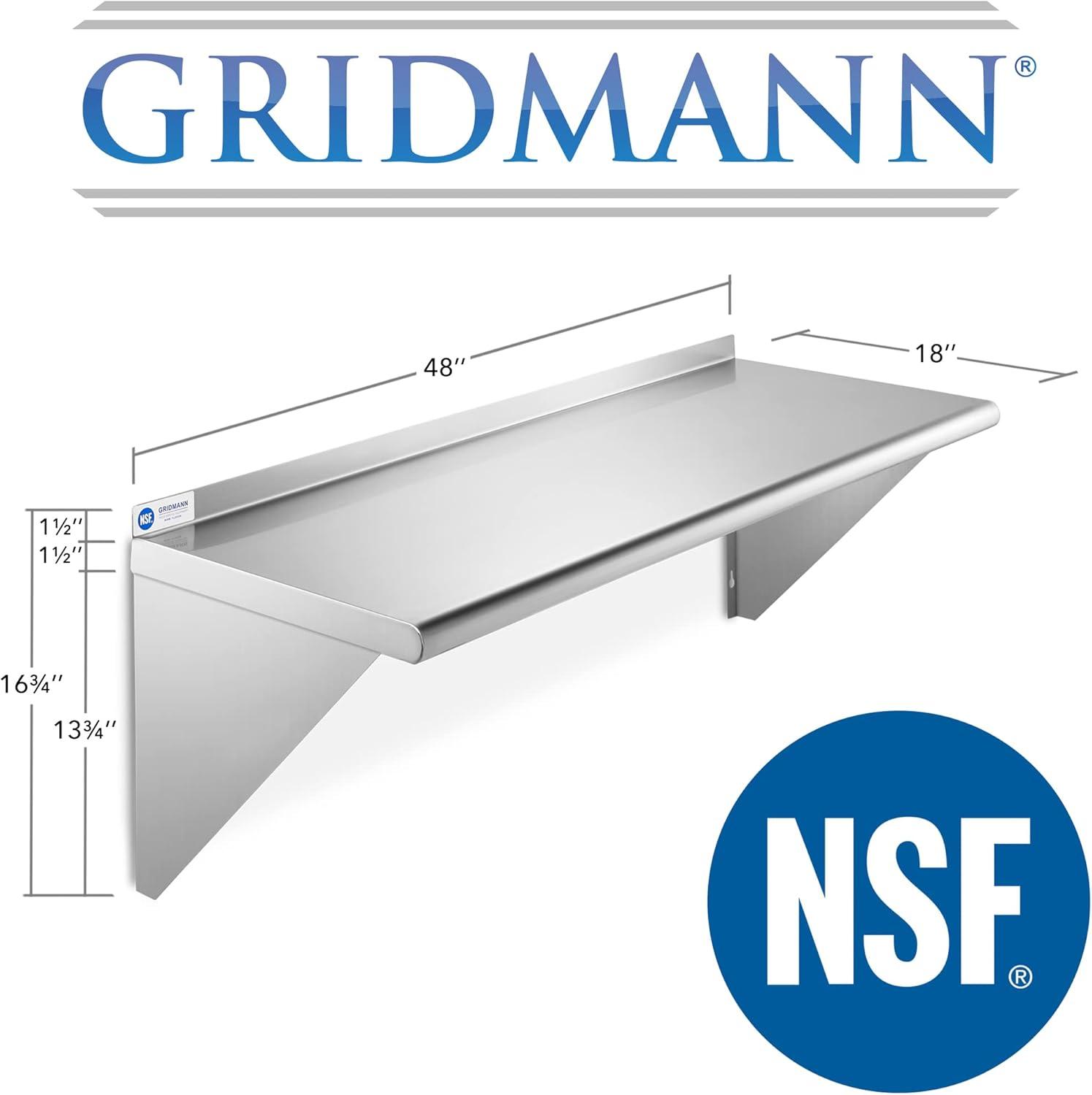 GRIDMANN 16 Gauge Stainless Steel Kitchen Wall Mount Shelves with Backsplash - NSF Certified