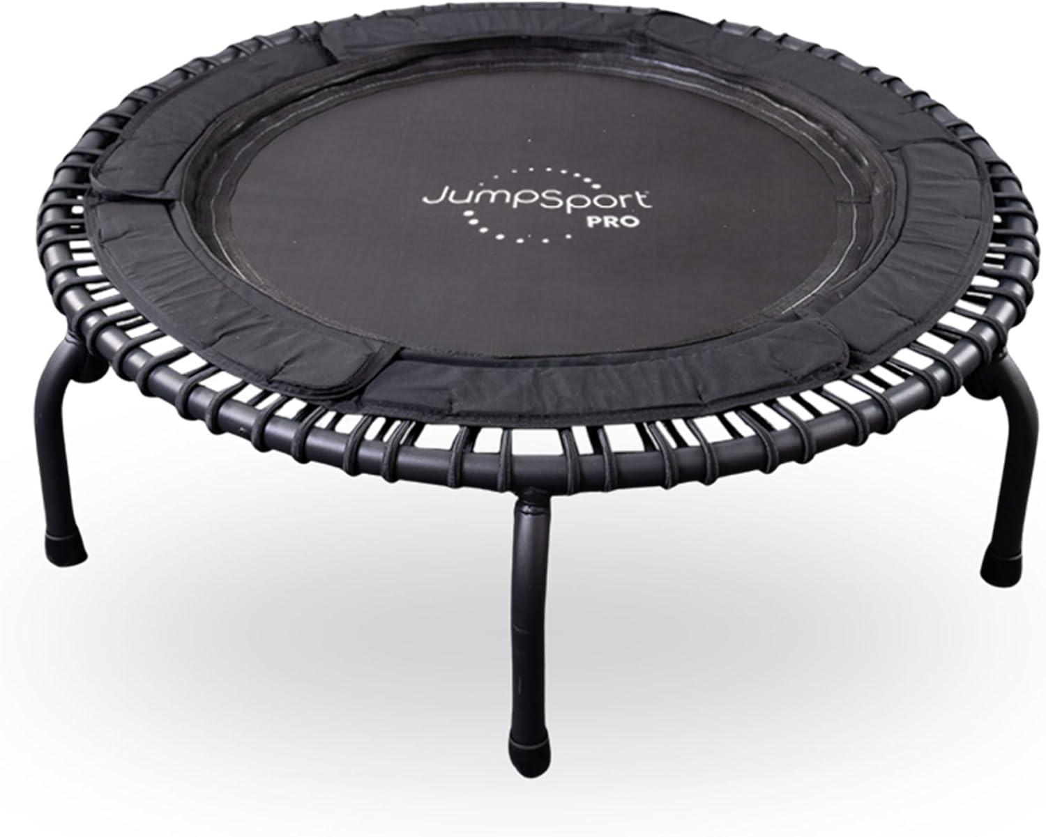 JumpSport PRO Indoor Heavy Duty Lightweight 44 Inch Folding Fitness Trampoline with Arched Legs and 7 Adjustable Tension Settings