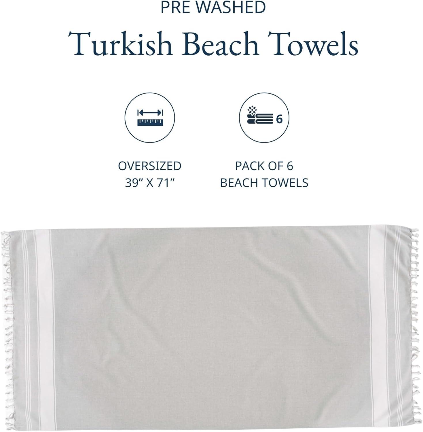 LANE LINEN Beach Towels 6 Pack, Bulk Beach Towels Oversized, Pool Towels for Adults, Pre-Washed, Sand Free Beach Towel, Fast Drying Beach Towel, 39"x71" - Classic Color