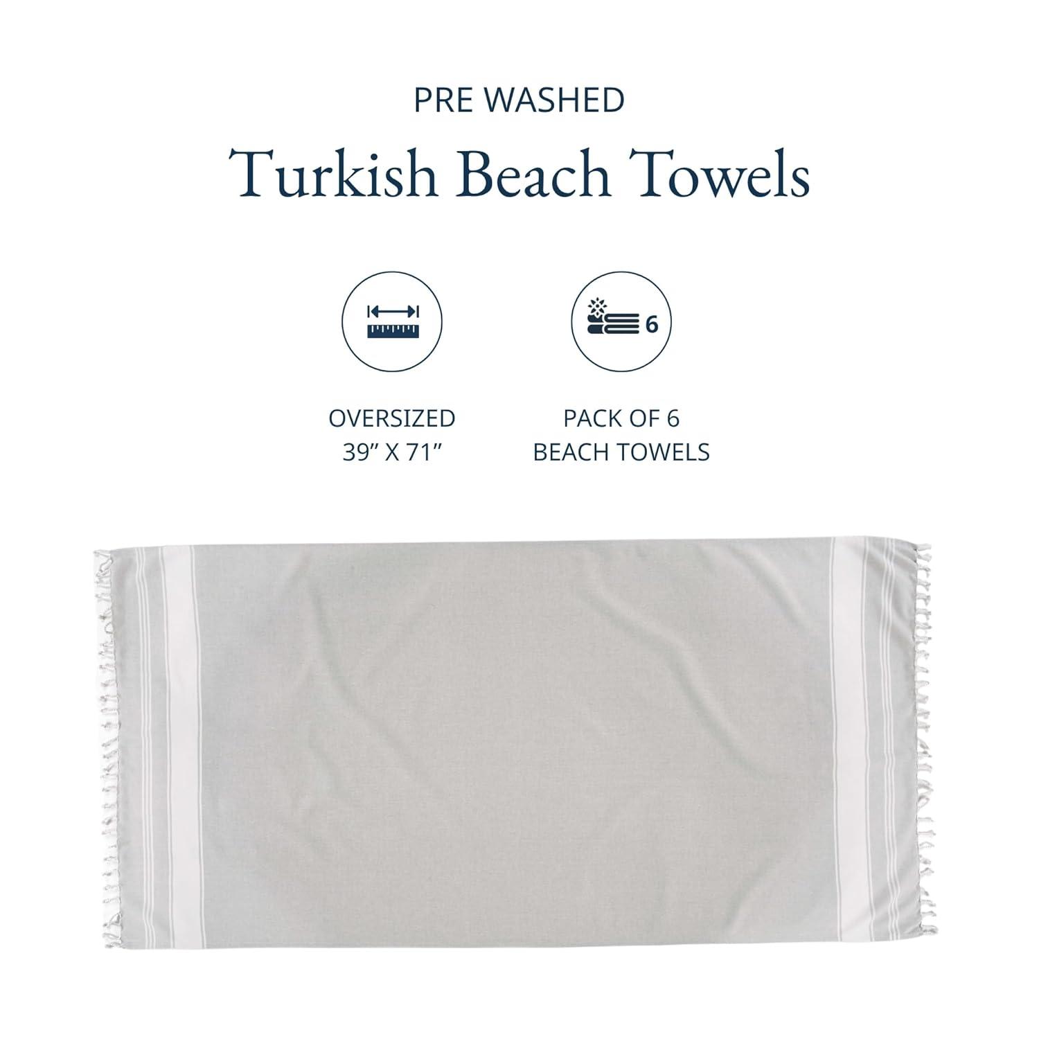 LANE LINEN Beach Towels 6 Pack, Bulk Beach Towels Oversized, Pool Towels for Adults, Pre-Washed, Sand Free Beach Towel, Fast Drying Beach Towel, 39"x71" - Classic Color