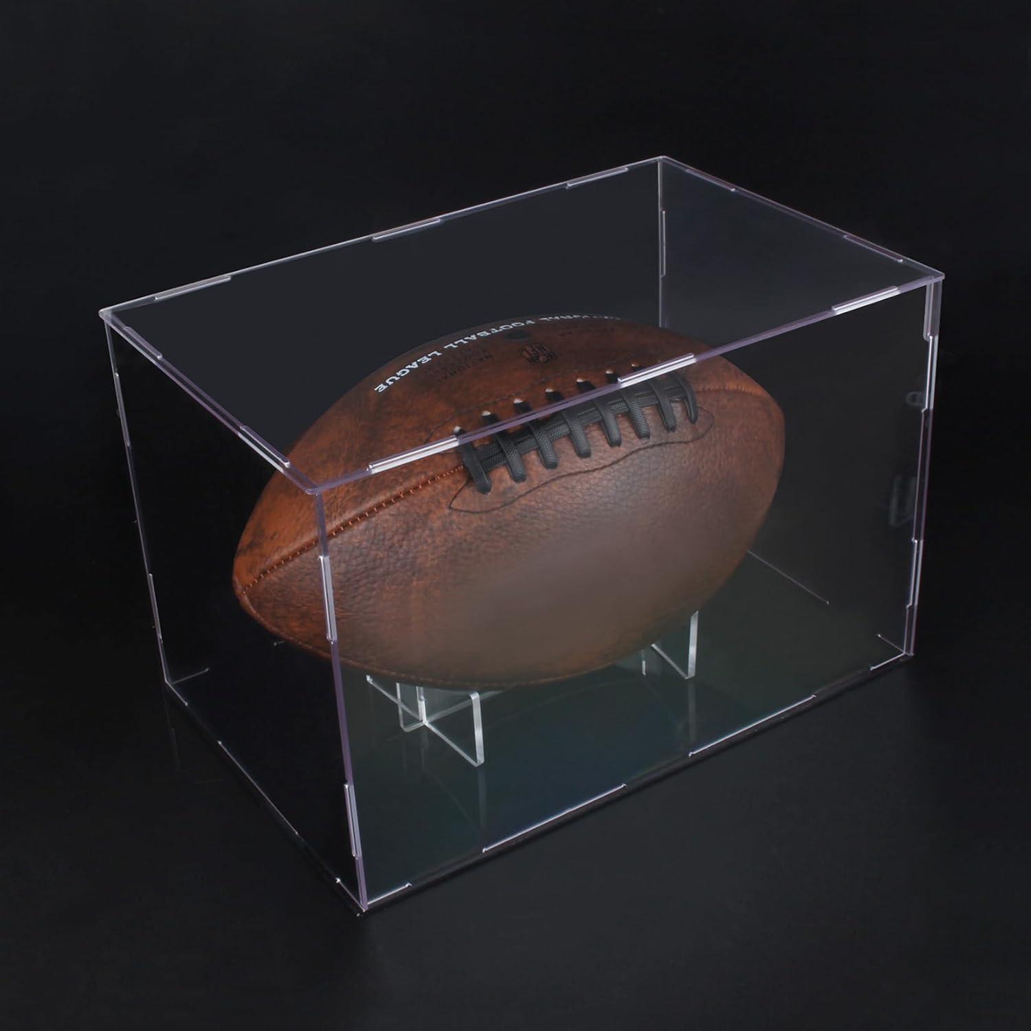 timcorr Acrylic Memorabilia Display Box Case with Brackets Hanger for Football, 11.8" x 7.9" x 7.2"