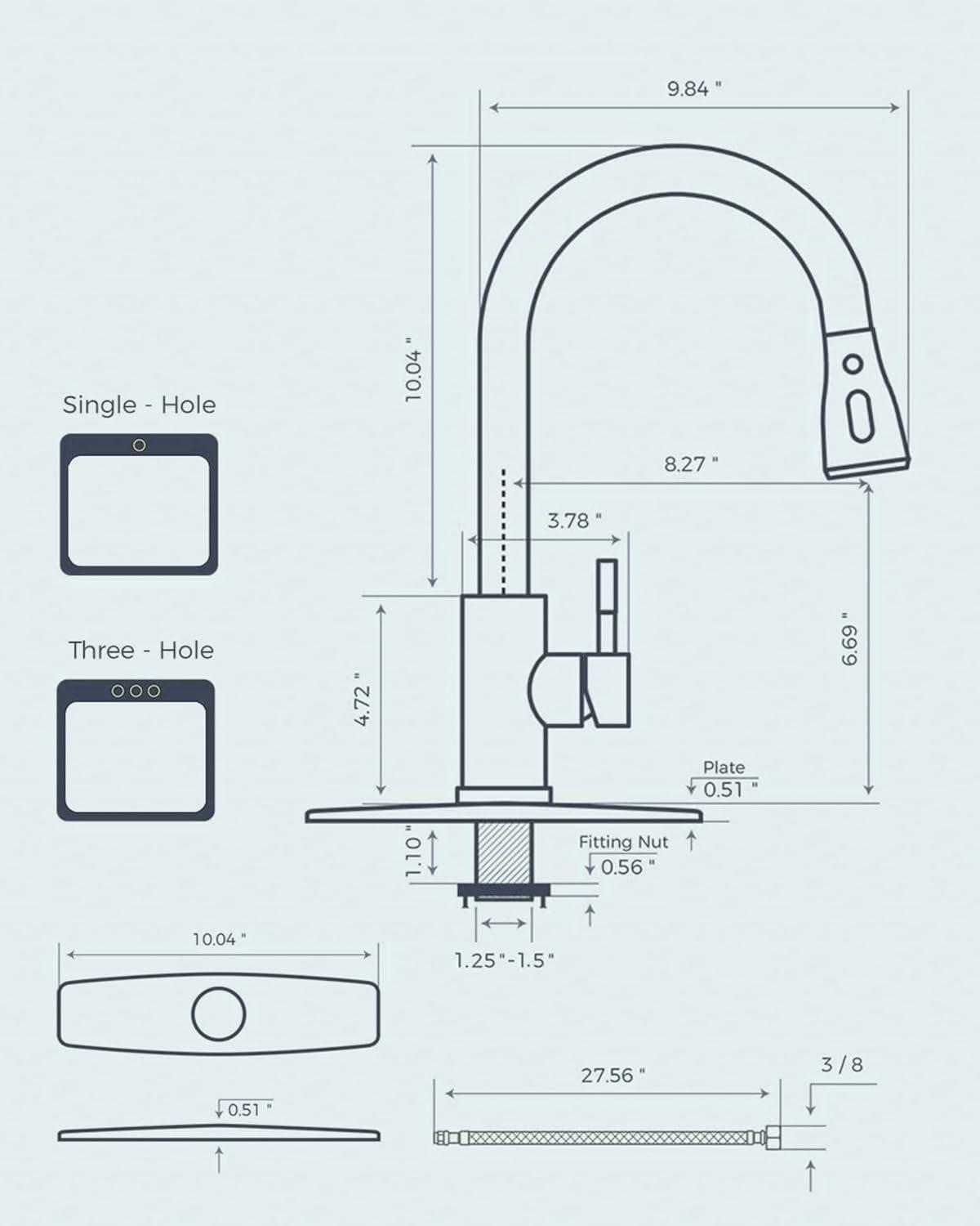 Brushed Nickel Stainless Steel Pull-Down Kitchen Faucet with Spray